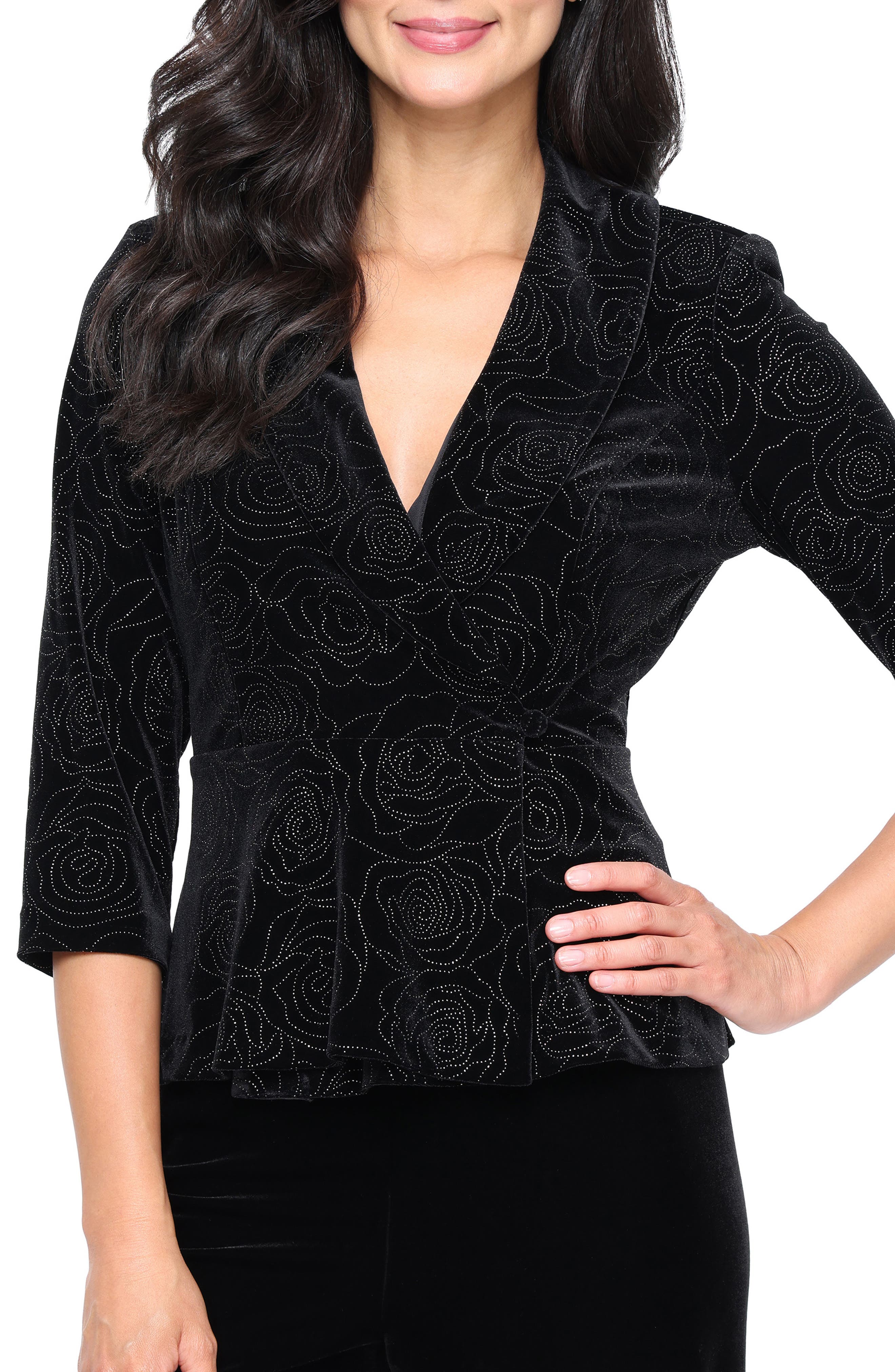 Beaded Velvet Wrap Front Top