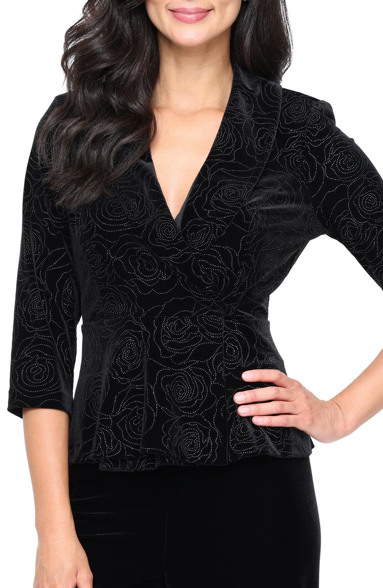 Alex Evenings Beaded Velvet Wrap Front Top, Main, color, Black