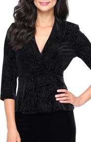 Alex Evenings Beaded Velvet Wrap Front Top