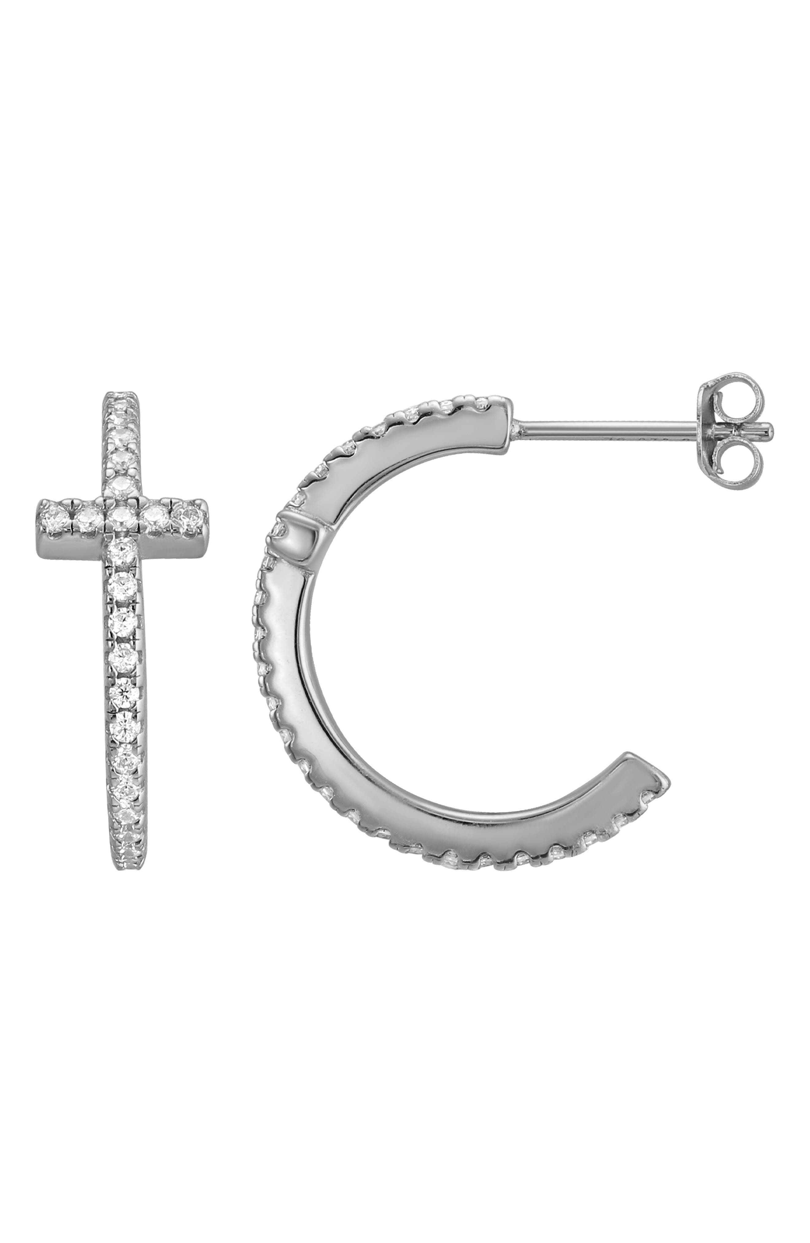 Cubic Zirconia Cross Hoop Earrings
