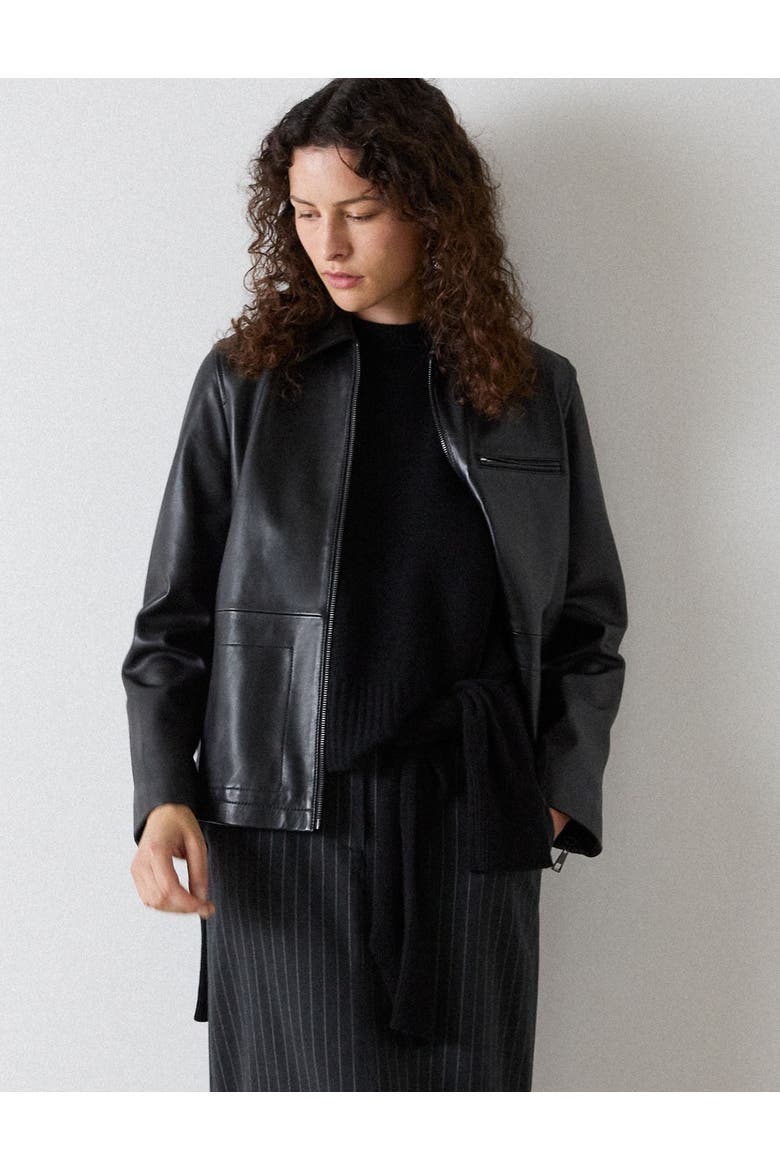 Kate Zip Leather Jacket, Main, color, Black