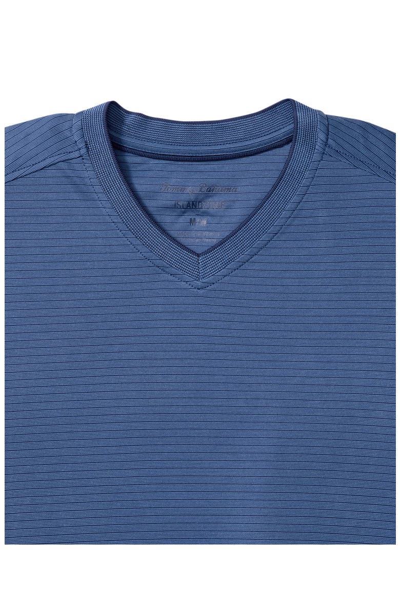 Bay Stripe IslandZone® V-Neck Performance T-Shirt, Alternate, color, BERING BLUE