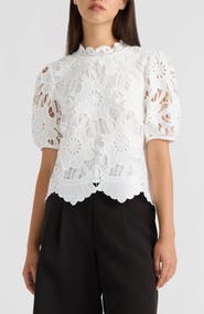 NVLT Sequined Lace Top with Puffed Sleeves