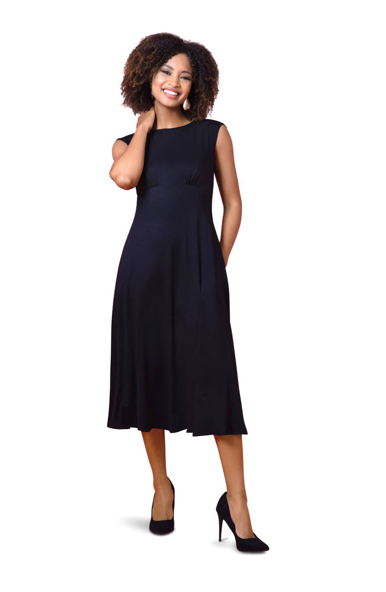 Alie Street London Luna Boat Neck Sleeveless Midi Dress, Main, color, Black