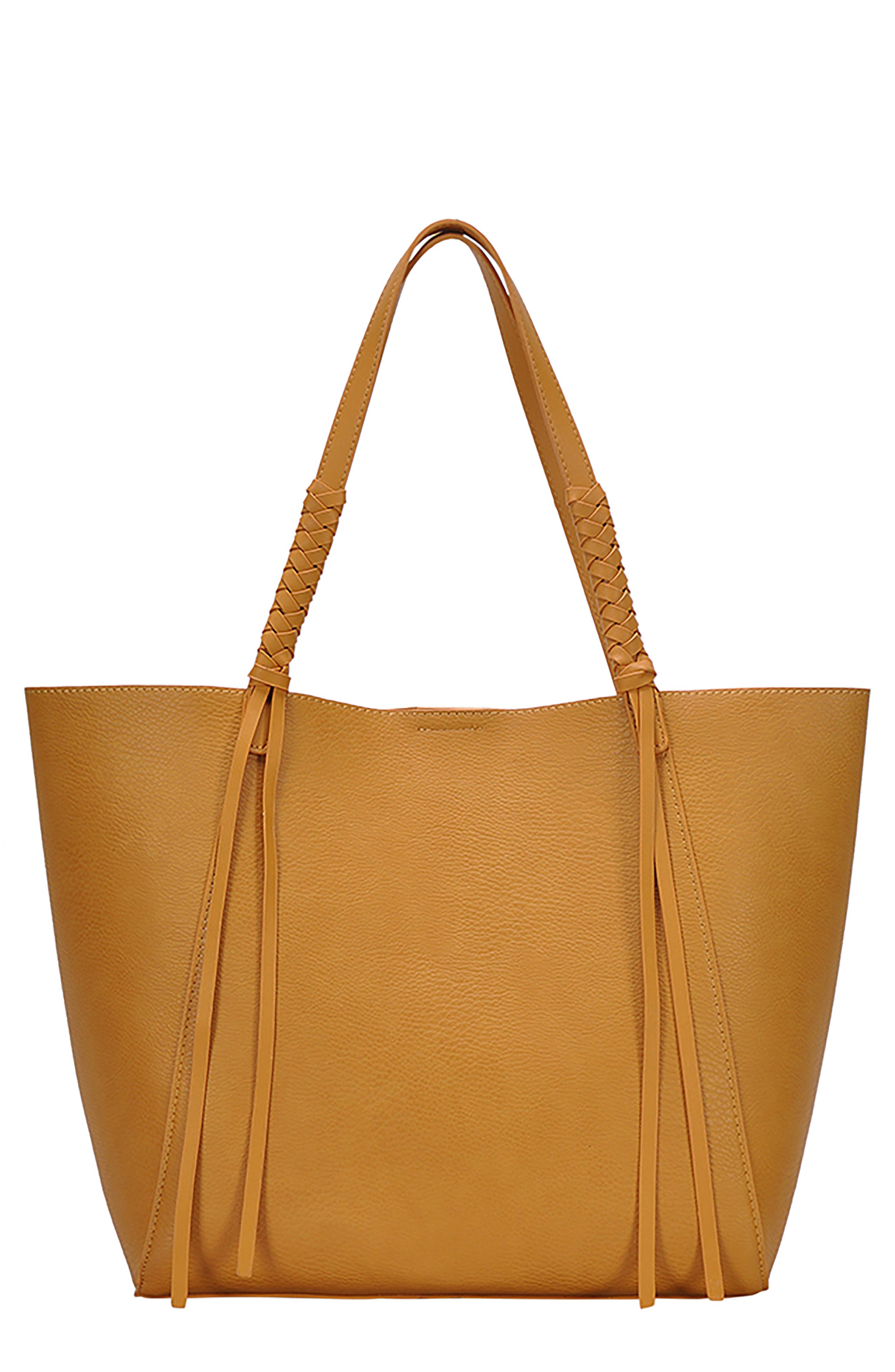 Knotted Strap Faux Leather Tote, Main, color, MUSTARD