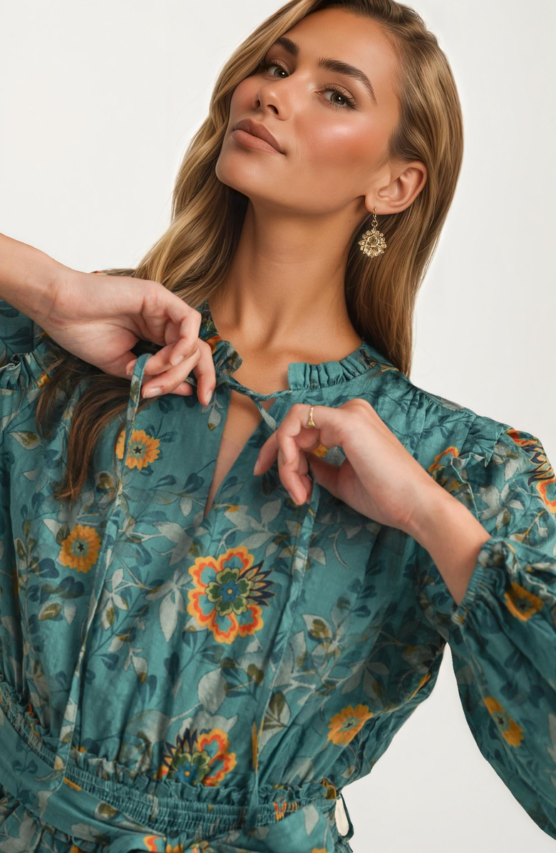 Knit and Lounge Tiered Ruffle Midi Dress with Belted Waist, Alternate, color, 