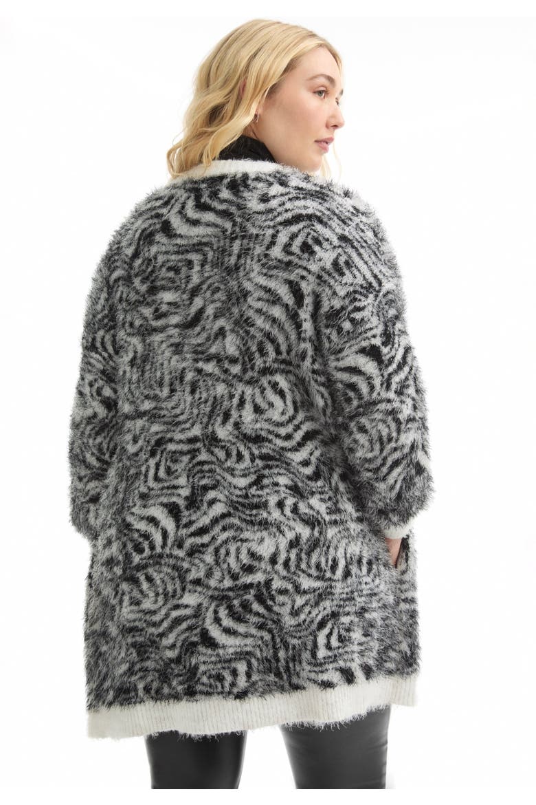 Leopard-Print Eyelash Cardigan, Alternate, color, PAINTED ZEBRA BLACK WHITE