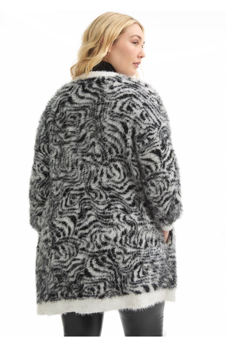 June + Vie Leopard-Print Eyelash Cardigan, Alternate, color, Painted Zebra Black White