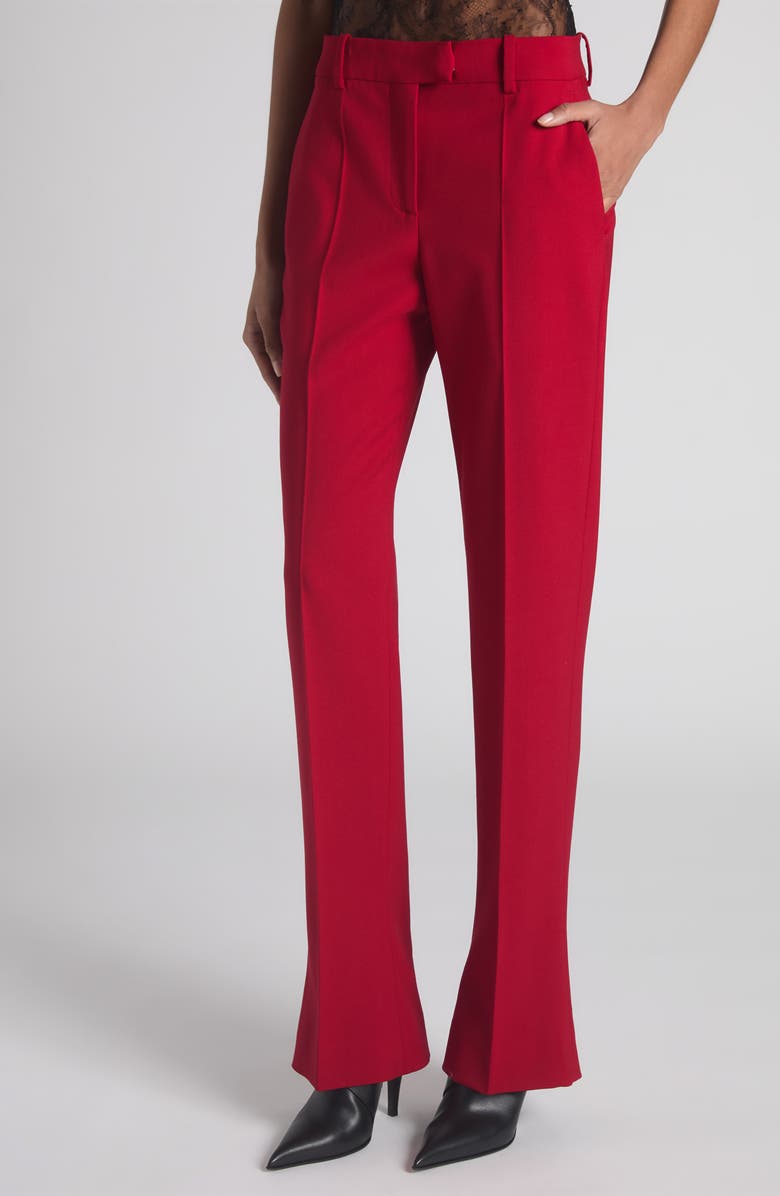 McQueen Pleated Straight Leg Wool Trousers, Alternate, color, Crimson