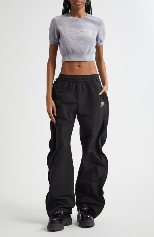 Alexander Wang Logo Short Sleeve Chenille Crop Sweater In Gray