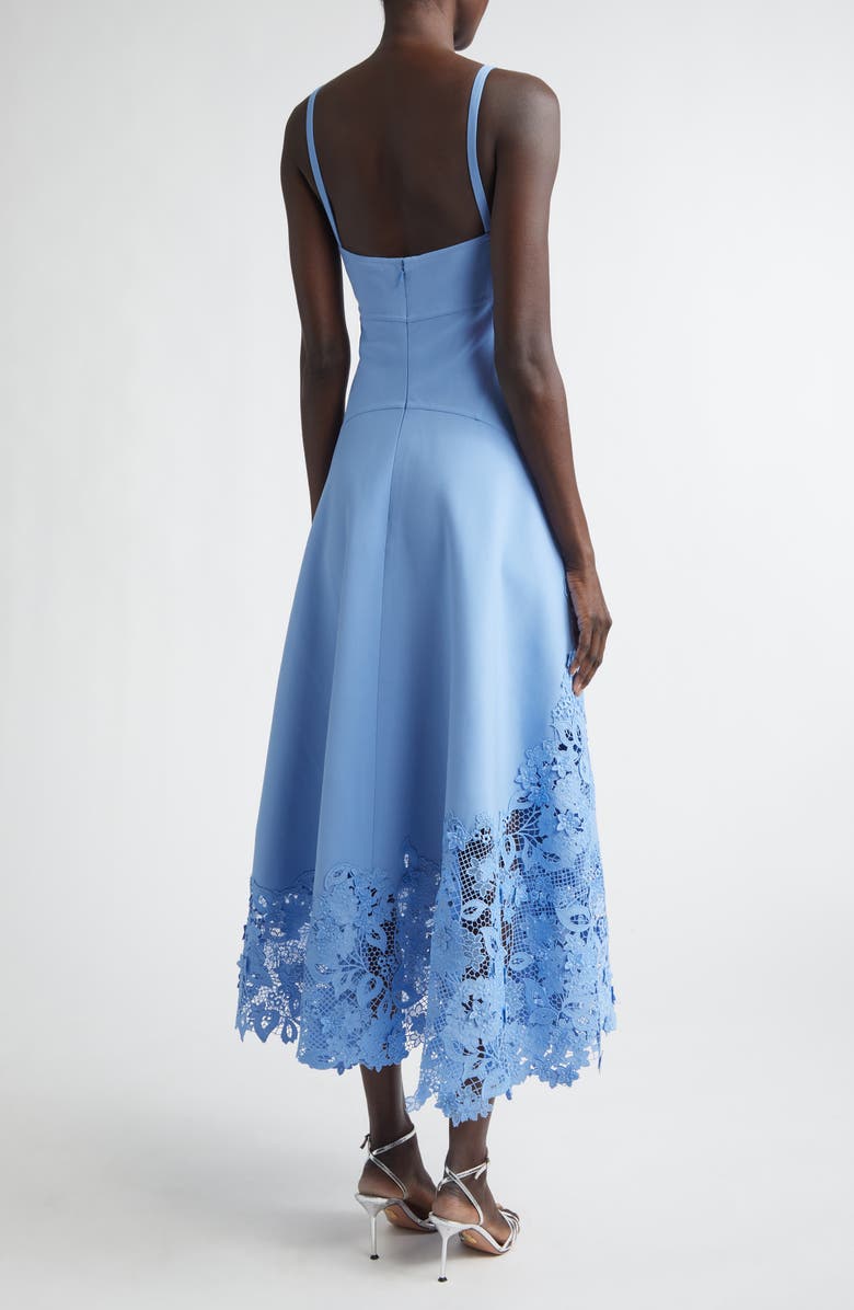 Oscar de la Renta Porcelain Flower Guipure Lace 
Wool Blend Stretch Crepe Dress, Alternate, color, Hydrangea