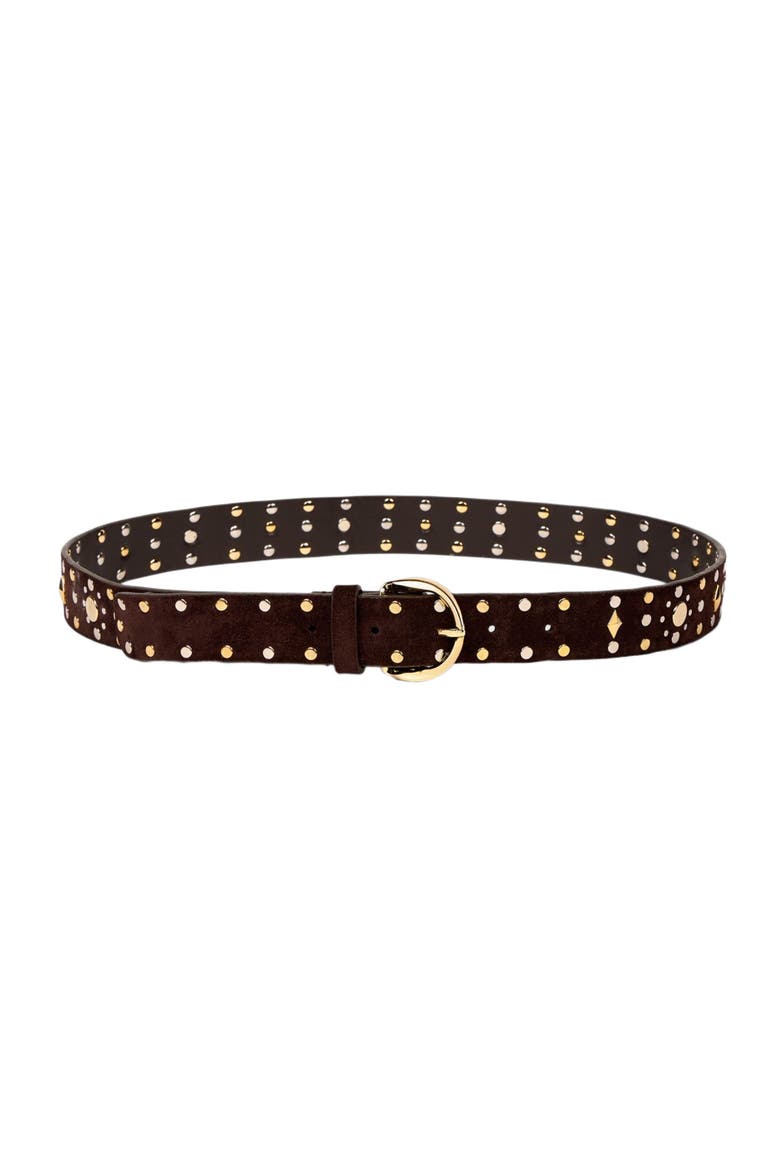 Suede belt with rivets, Main, color, Brown