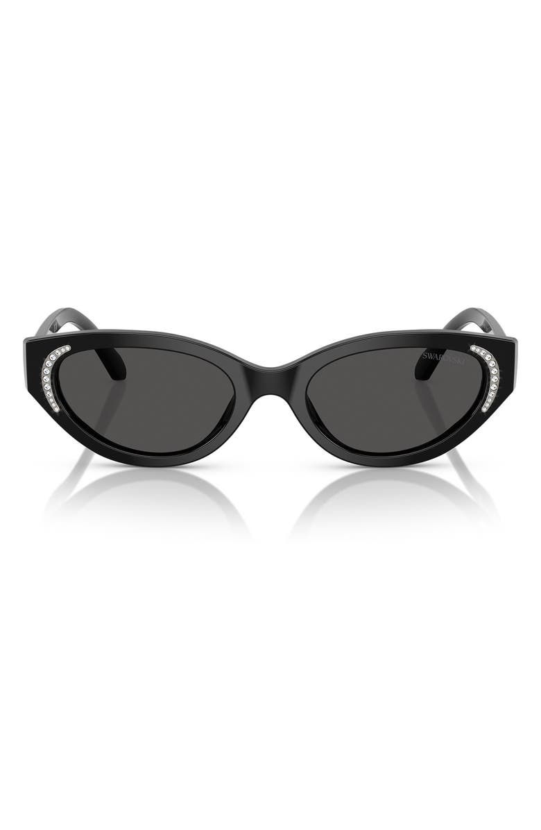 Swarovski 53mm Round Sunglasses, Main, color, Black