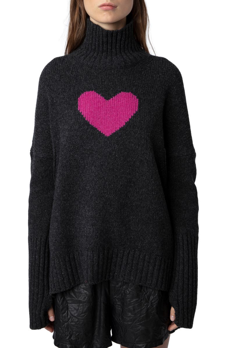 Zadig & Voltaire Alma We Heart Turtleneck Merino Wool Sweater, Main, color, 