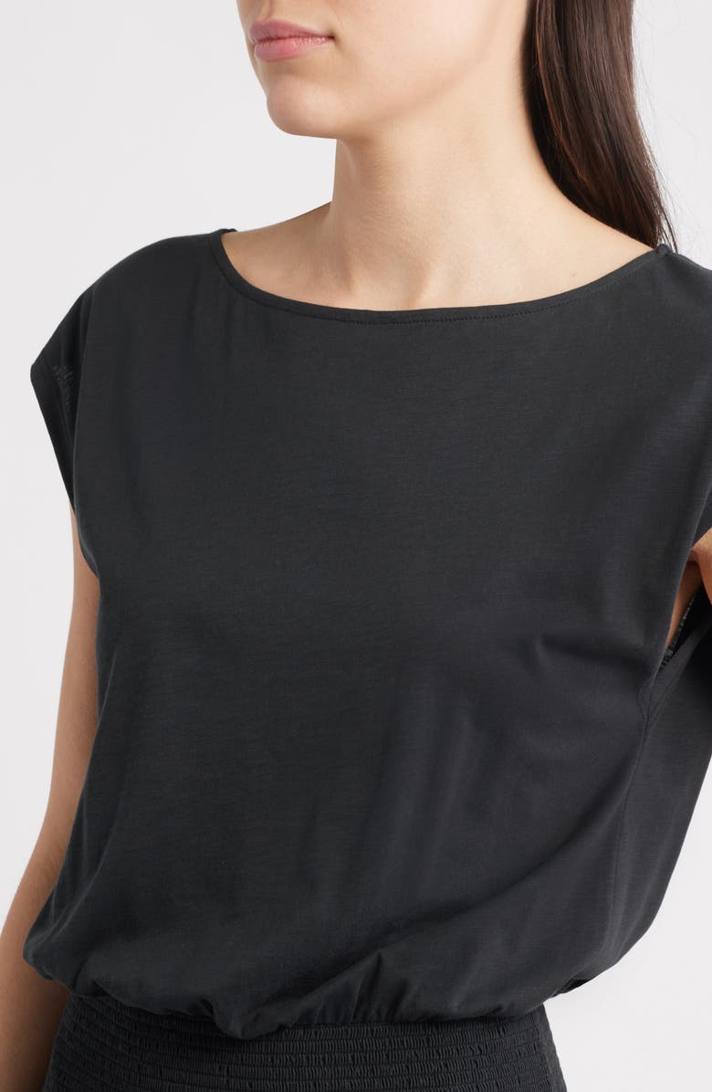 Nation LTD Evonne Smock Waist Pima Cotton Knit Dress, Alternate, color, Jet Black