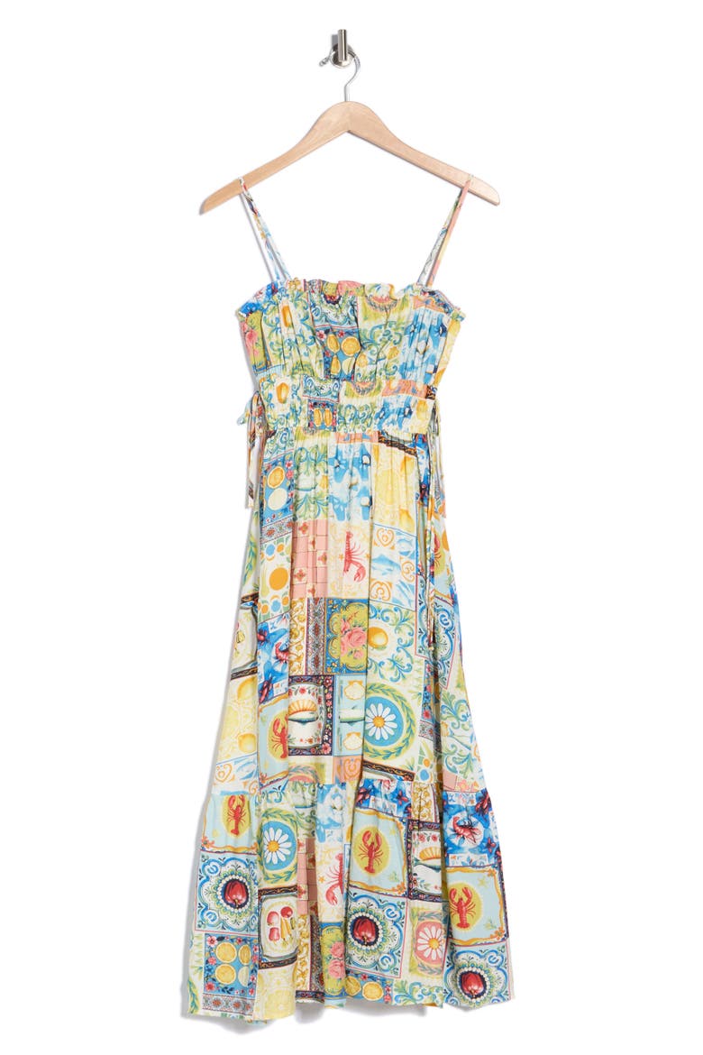 Mixed Tile Print Midi Dress, Alternate, color, BLUE MULTI