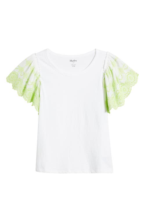 Hatley Eyelet Flutter Sleeve Cotton & Linen T-shirt In White