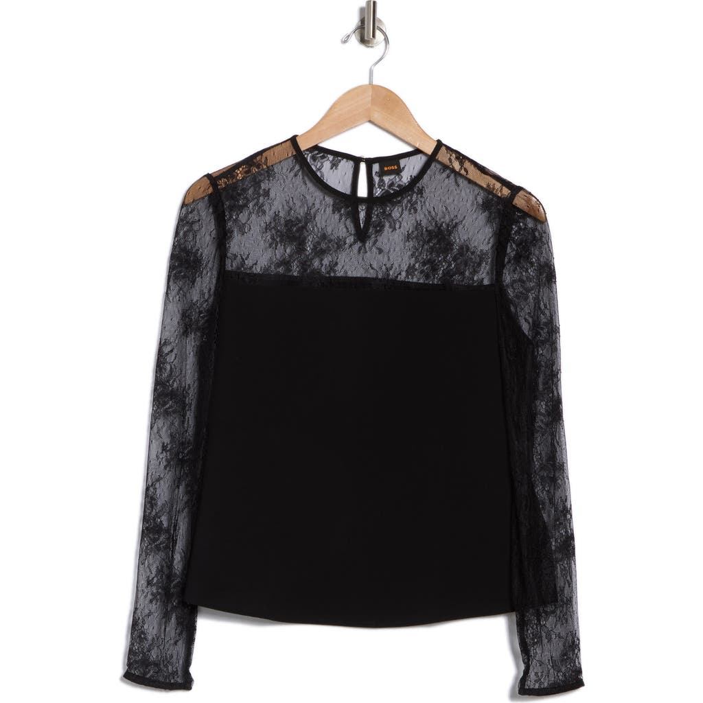 Hugo Boss Boss Orange Bettina Lace Top In Black