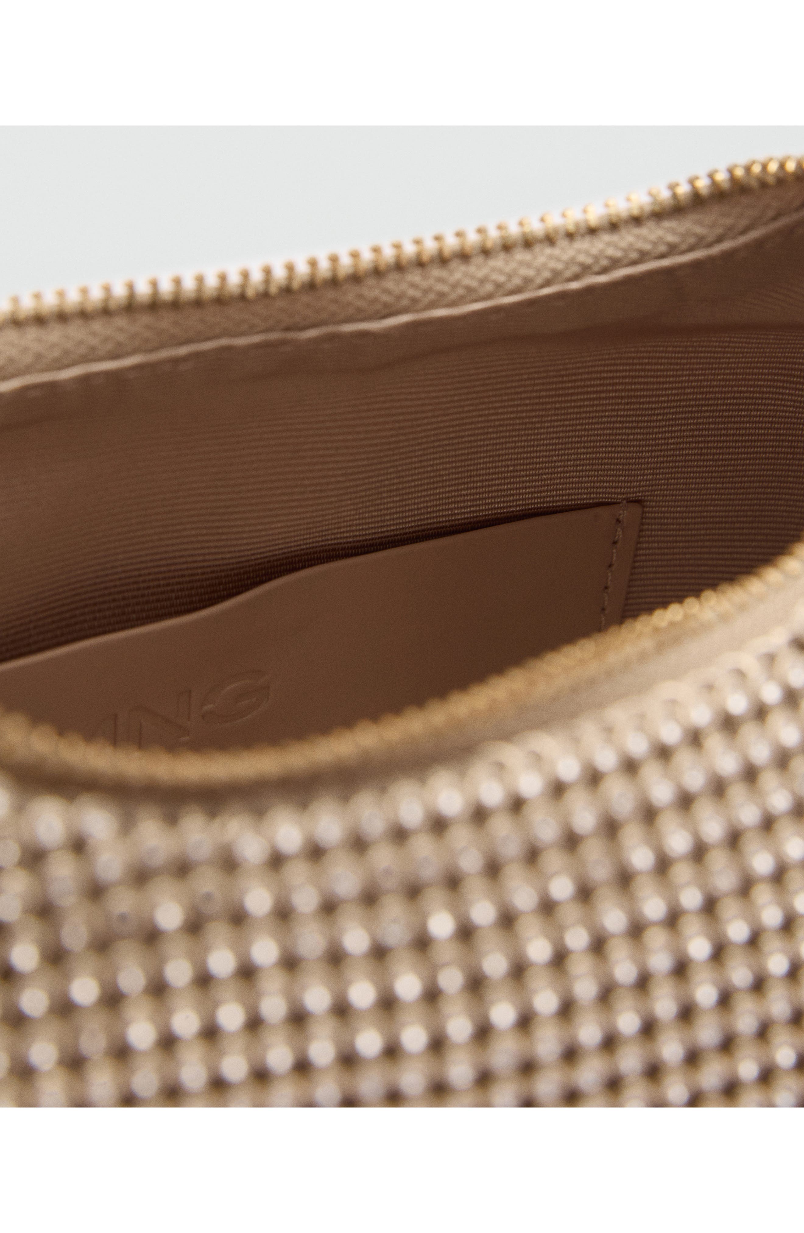 MANGO Chain Strap Crystal Shoulder Bag, Alternate, color, Gold