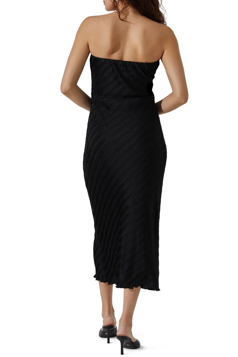 Plissé Strapless Midi Dress, Alternate, color, BLACK
