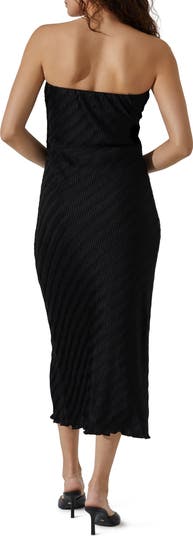 Plissé Strapless Midi Dress