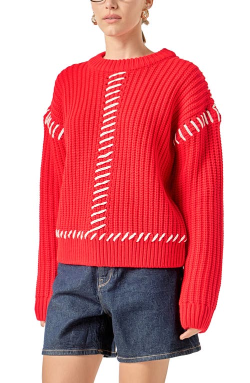 English Factory Stitch Detail Chunky Sweater In Red