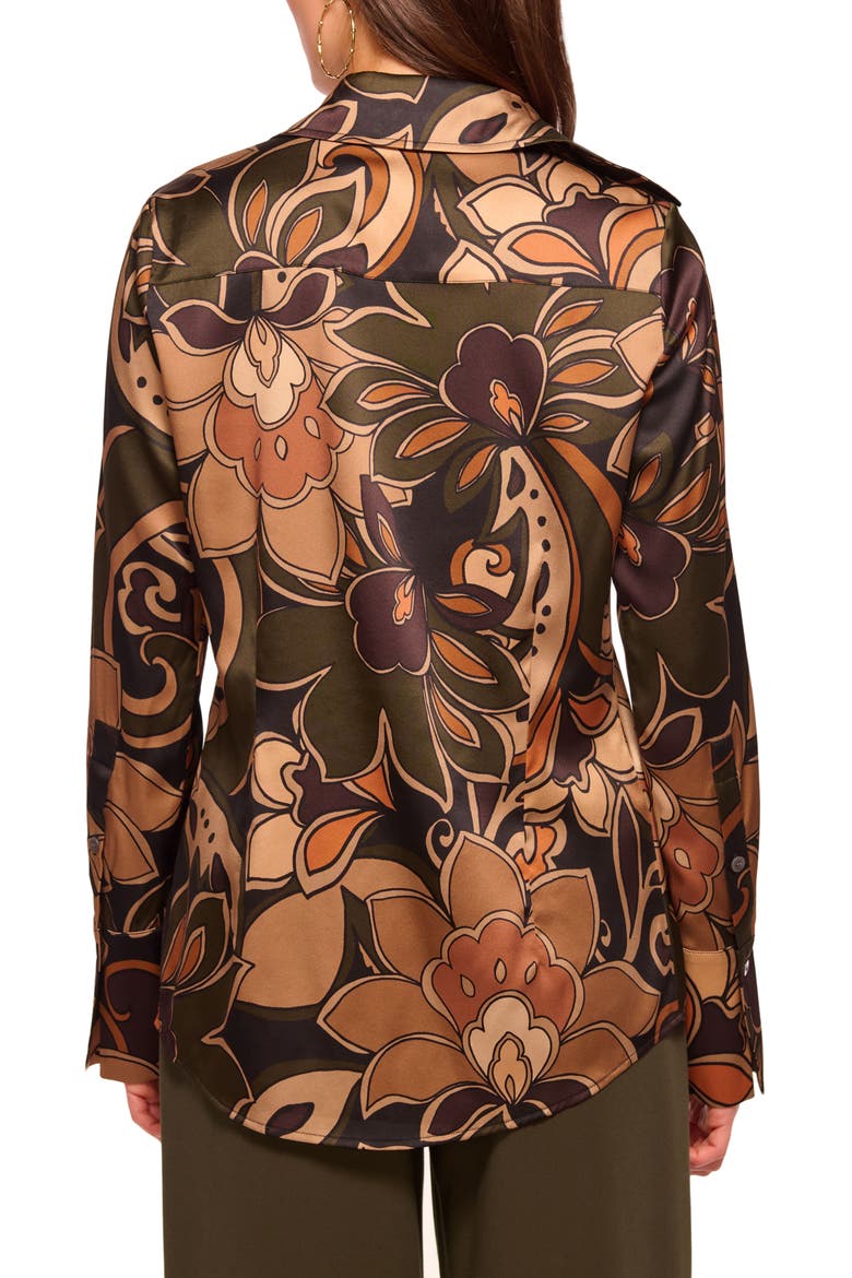 Retro Floral Stretch Silk Bitton-Up Shirt, Alternate, color, BOHO BROWN COMBO