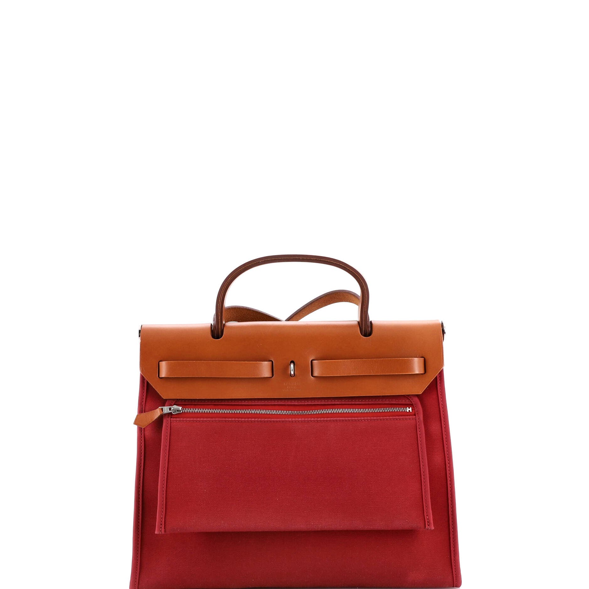 Pre-Owned Hermes Herbag Zip Leather and Toile 31, Alternate, color, Rubis