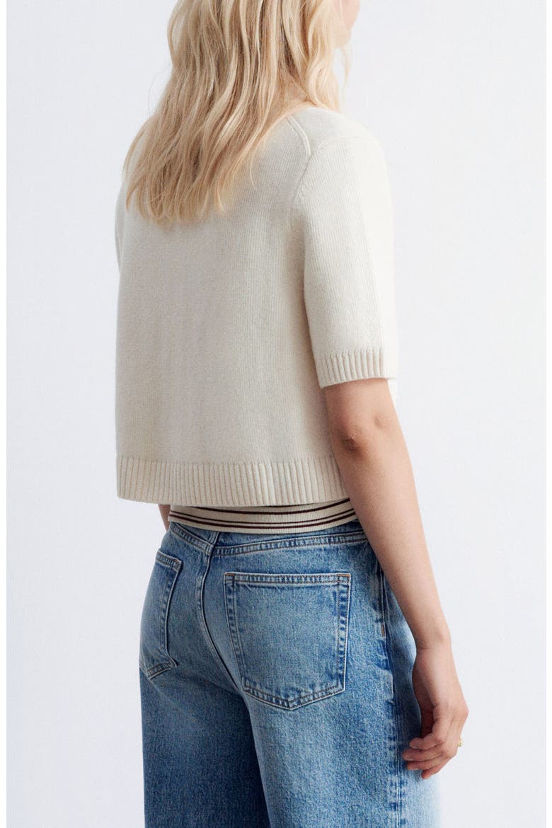 Short Sleeve Merino Wool Blend Cardigan, Alternate, color, WHITE DUSTY LIGHT