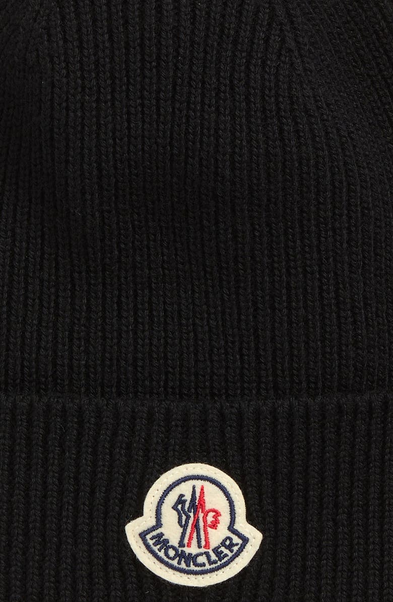 Moncler Virgin Wool Rib Beanie, Alternate, color, Black