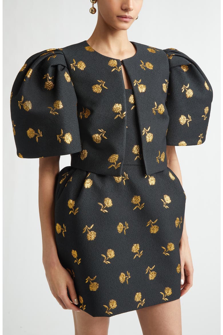 Carnation Jacquard Bell Sleeve Crop Jacket, Alternate, color, BLACK MULTI
