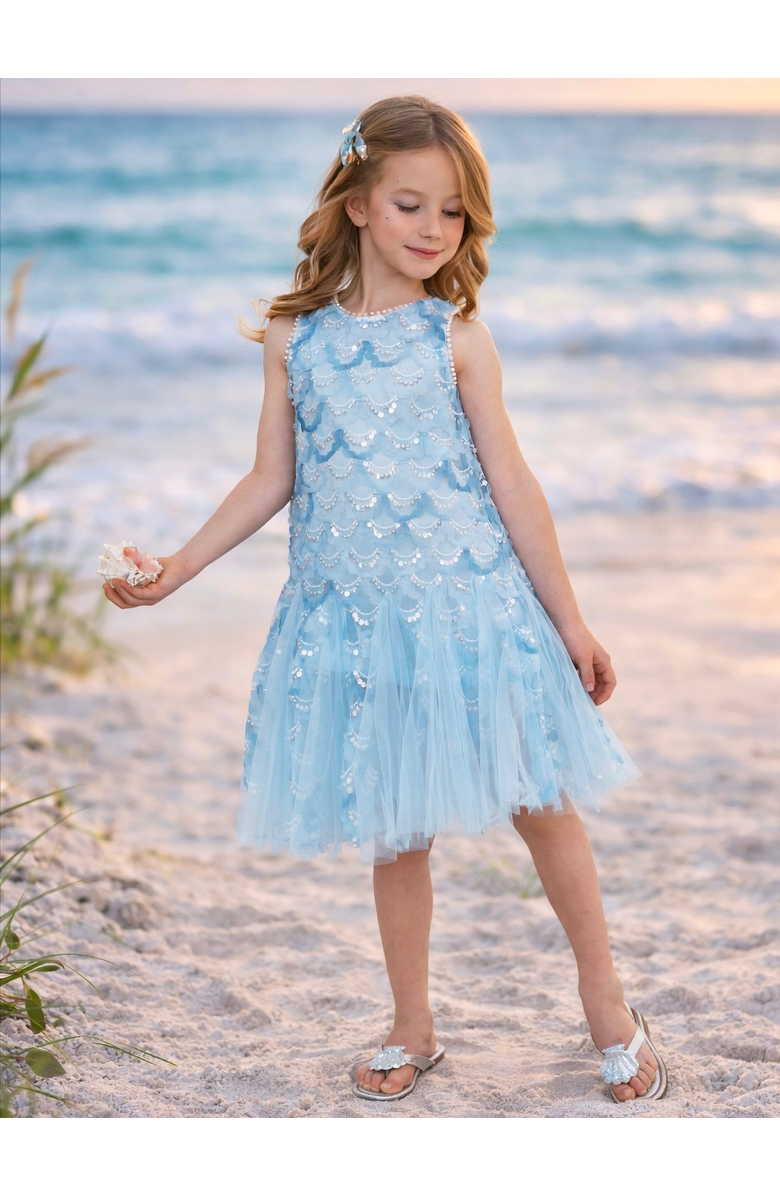 Mia Belle Girls Charming Mermaid Sequin Tulle Dress, Alternate, color, Blue