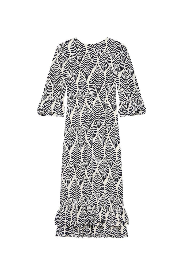 Printed Ruffle Detail Midi Dress, Alternate, color, Blue