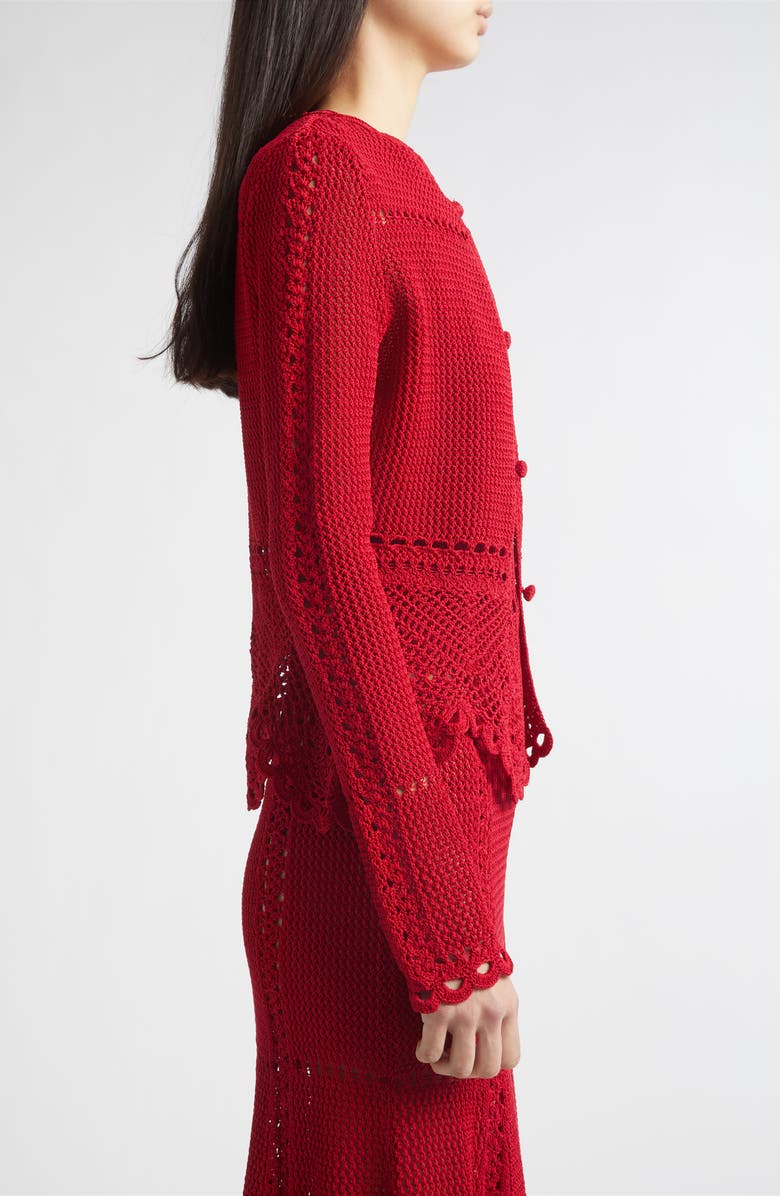 Erdem Open Knit Cotton Peplum Cardigan, Alternate, color, Ruby Red