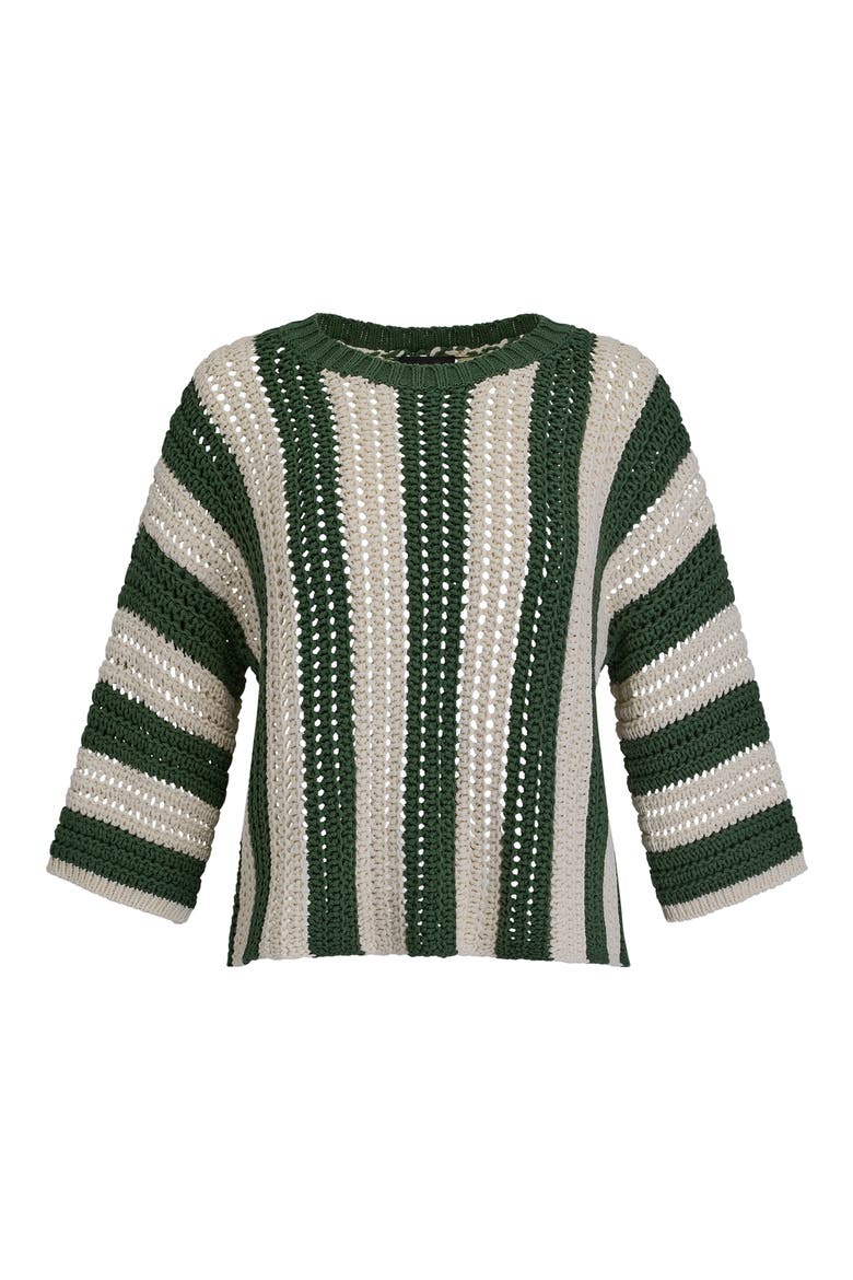 Vertical Stripe Open Stitch Cotton Sweater, Alternate, color, VERDE/ CREA