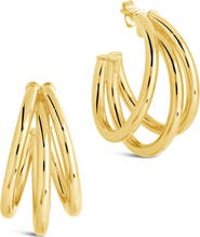 Sterling Forever Three Row Hoop Earrings