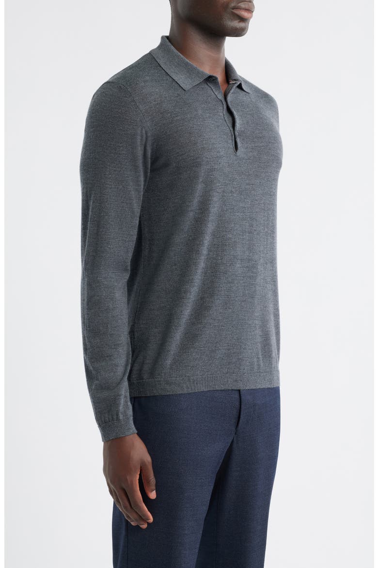 Long Sleeve Wool & Silk Polo Sweater, Alternate, color, GREY