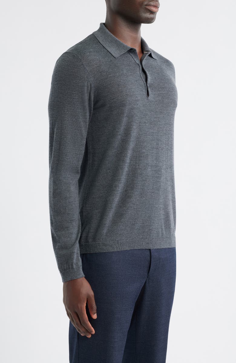 Jack Victor Long Sleeve Wool & Silk Polo Sweater, Alternate, color, Grey
