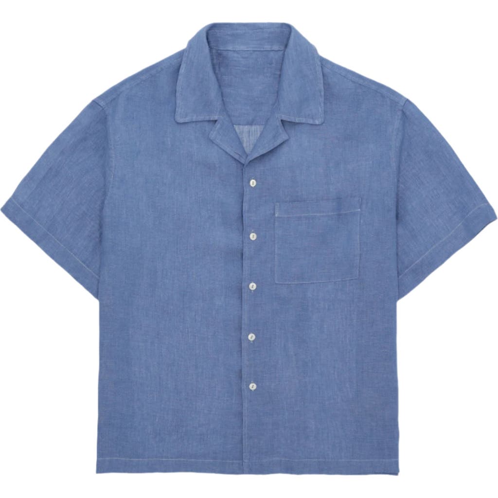 Fortela Bowling Linen Short Sleeve Shirt In Blue