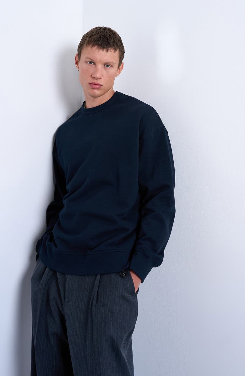 Topman Lightweight Oversize Cotton Sweatshirt, Alternate, color, Navy