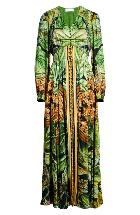 The Alexandria Print Long Sleeve Silk Blend Maxi Dress