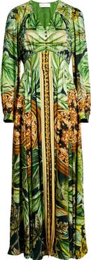 Elie Tahari The Alexandria Print Long Sleeve Silk Blend Maxi Dress