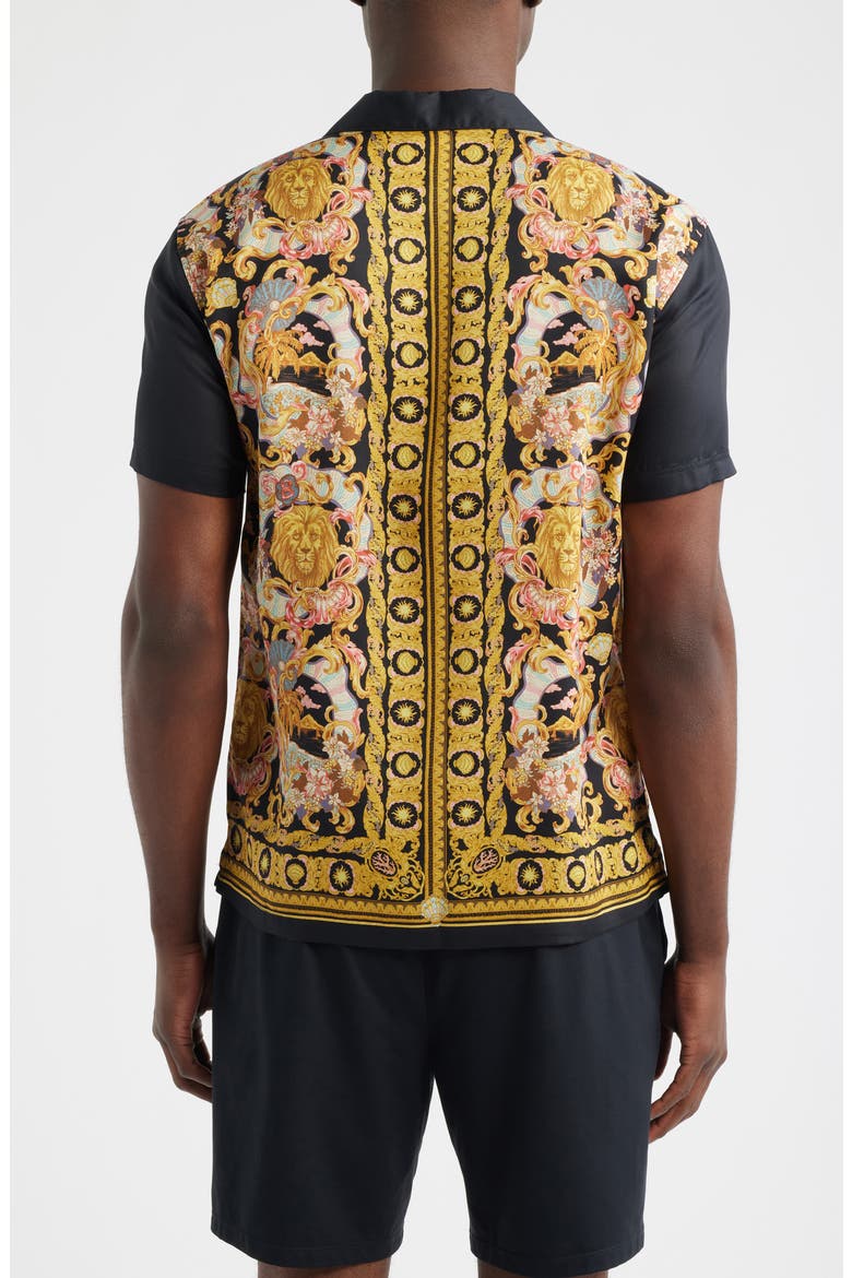 Baroque Print Camp Shirt, Alternate, color, BLACK