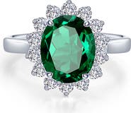 Lafonn Sunburst Oval Simulated Emerald & Simulated Diamond Halo Ring