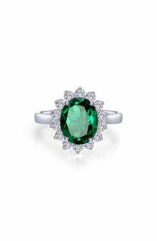 Lafonn Sunburst Oval Simulated Emerald & Simulated Diamond Halo Ring