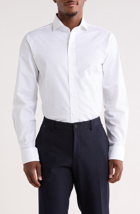 Trim Fit Textured Stretch Cotton Dress Shirt