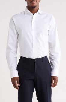 Lorenzo Uomo Trim Fit Textured Stretch Cotton Dress Shirt