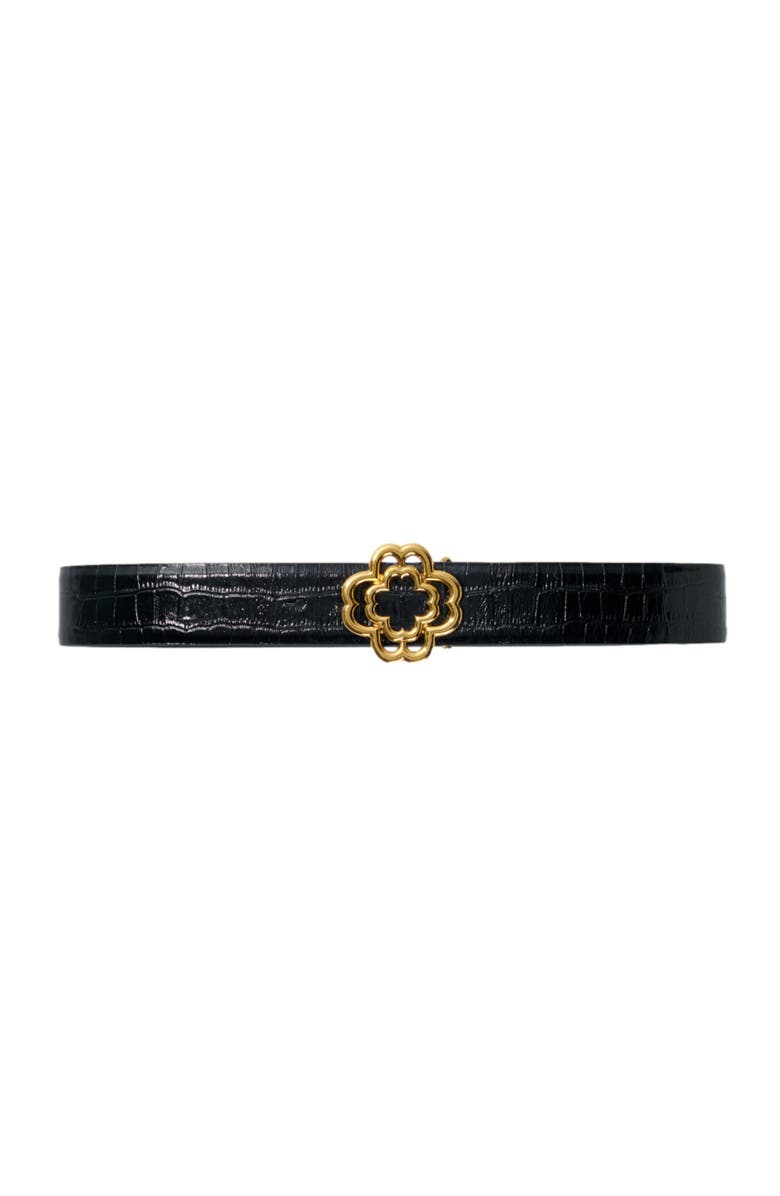 maje Croc-effect leather double M belt, Main, color, 