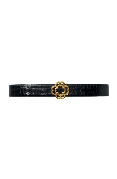 Croc-effect leather double M belt
