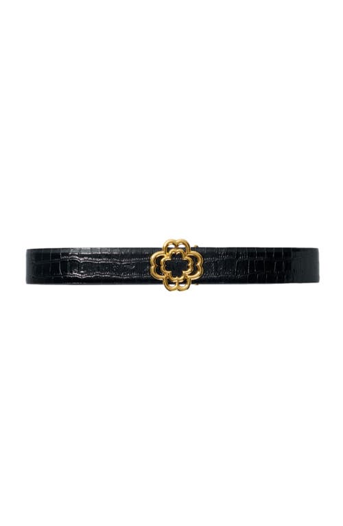 Maje Croc-effect Leather Double M Belt In Black